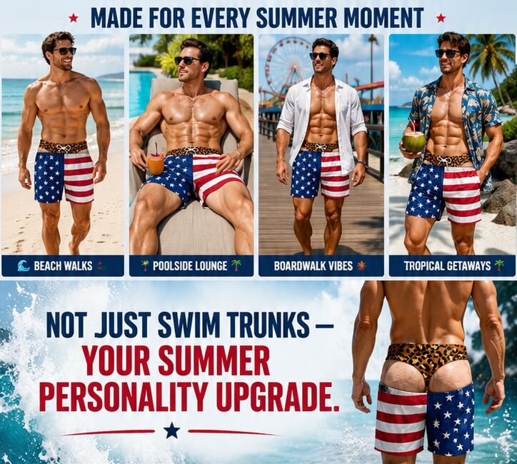 Funny Fake Thong Swim Shorts (Hilarious Gag Gift for Husbands & Dads)