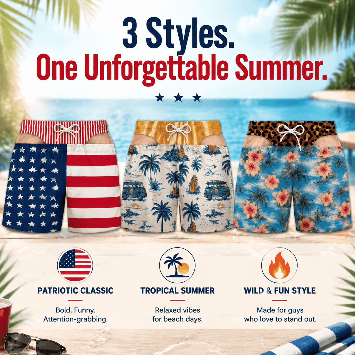 Funny Fake Thong Swim Shorts (Hilarious Gag Gift for Husbands & Dads)